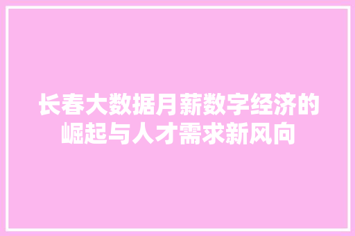 长春大数据月薪数字经济的崛起与人才需求新风向
