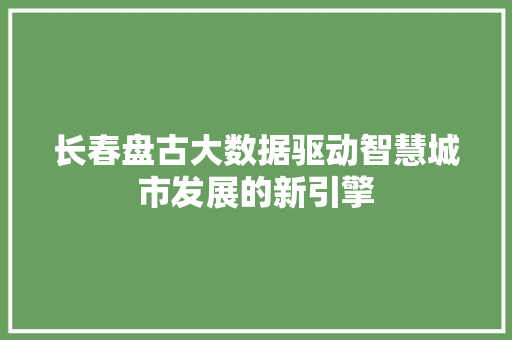 长春盘古大数据驱动智慧城市发展的新引擎