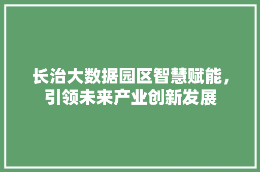 长治大数据园区智慧赋能，引领未来产业创新发展