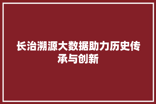 长治溯源大数据助力历史传承与创新