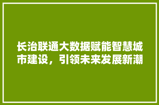 长治联通大数据赋能智慧城市建设，引领未来发展新潮流