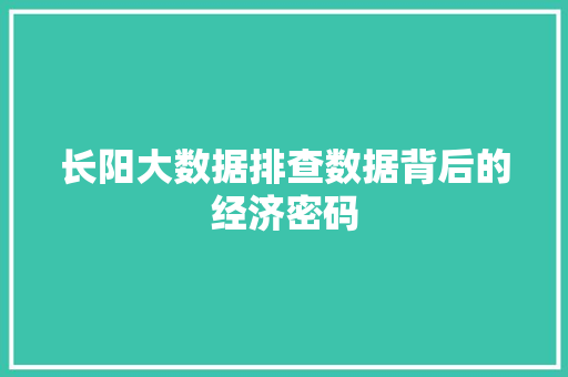 长阳大数据排查数据背后的经济密码  第1张