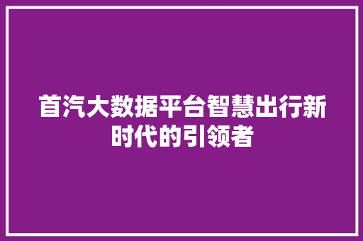 首汽大数据平台智慧出行新时代的引领者