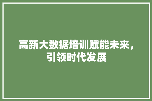 高新大数据培训赋能未来，引领时代发展