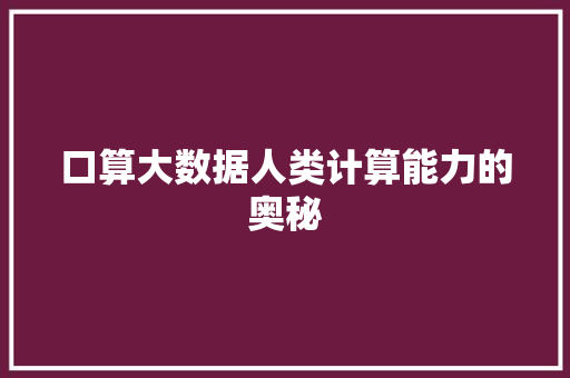 口算大数据人类计算能力的奥秘