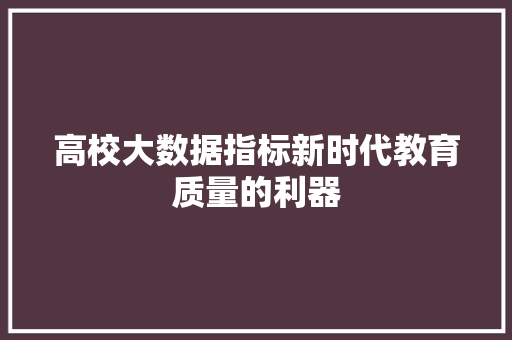 高校大数据指标新时代教育质量的利器