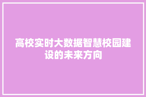 高校实时大数据智慧校园建设的未来方向