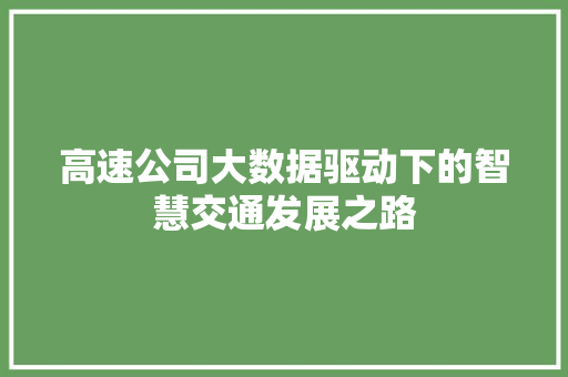 高速公司大数据驱动下的智慧交通发展之路