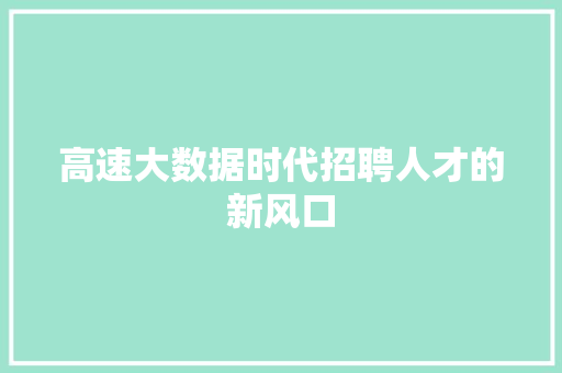 高速大数据时代招聘人才的新风口