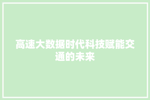 高速大数据时代科技赋能交通的未来