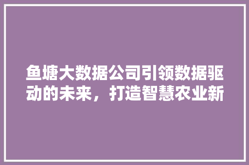 鱼塘大数据公司引领数据驱动的未来，打造智慧农业新篇章