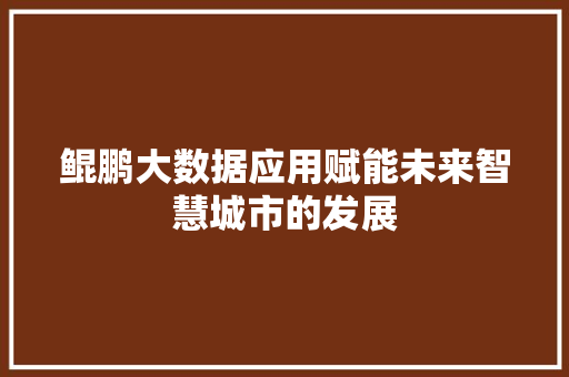 鲲鹏大数据应用赋能未来智慧城市的发展