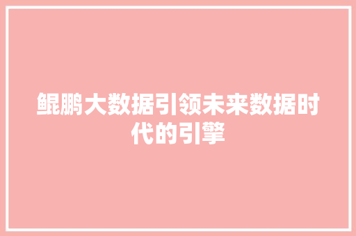 鲲鹏大数据引领未来数据时代的引擎