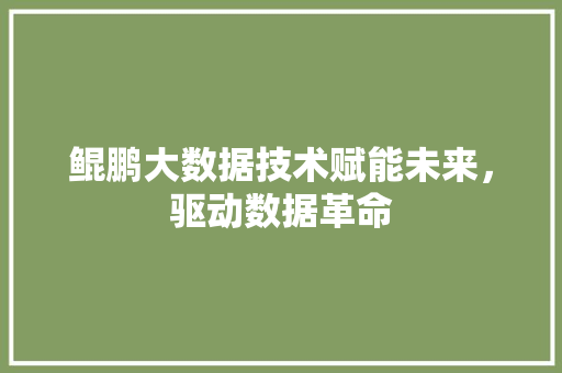 鲲鹏大数据技术赋能未来，驱动数据革命