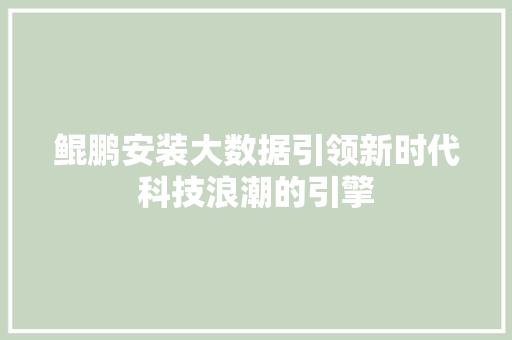 鲲鹏安装大数据引领新时代科技浪潮的引擎