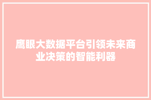 鹰眼大数据平台引领未来商业决策的智能利器