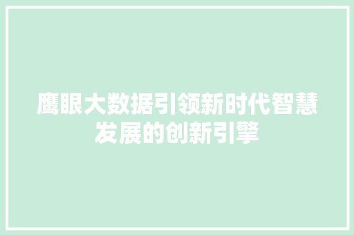 鹰眼大数据引领新时代智慧发展的创新引擎  第1张