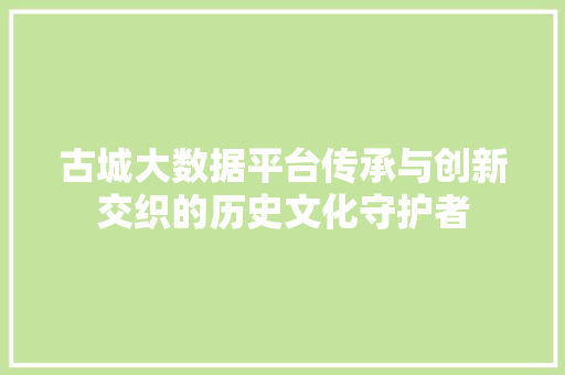 古城大数据平台传承与创新交织的历史文化守护者