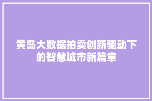 黄岛大数据拍卖创新驱动下的智慧城市新篇章  第1张