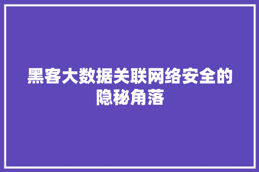黑客大数据关联网络安全的隐秘角落