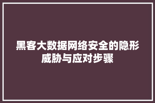 黑客大数据网络安全的隐形威胁与应对步骤