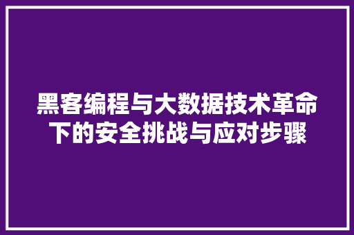 黑客编程与大数据技术革命下的安全挑战与应对步骤