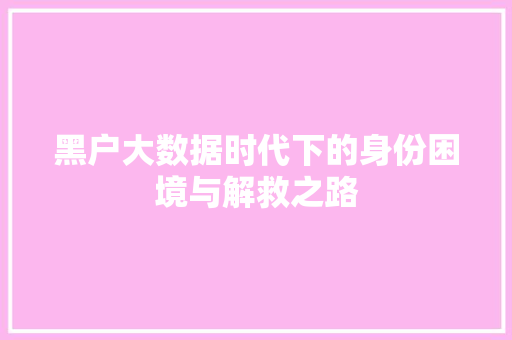 黑户大数据时代下的身份困境与解救之路