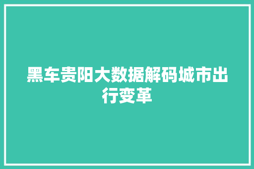 黑车贵阳大数据解码城市出行变革