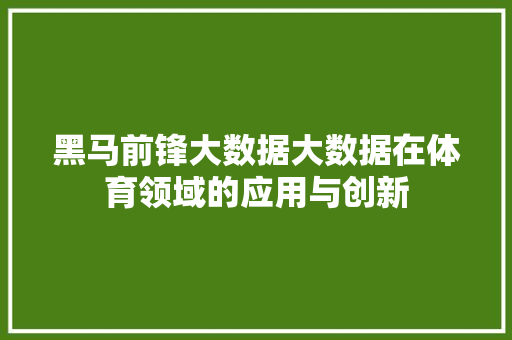 黑马前锋大数据大数据在体育领域的应用与创新