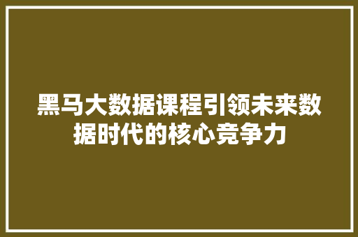 黑马大数据课程引领未来数据时代的核心竞争力