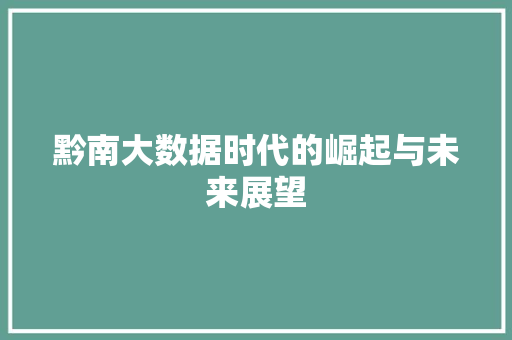 黔南大数据时代的崛起与未来展望