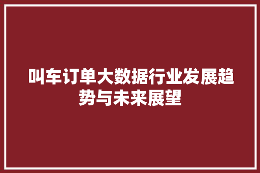 叫车订单大数据行业发展趋势与未来展望