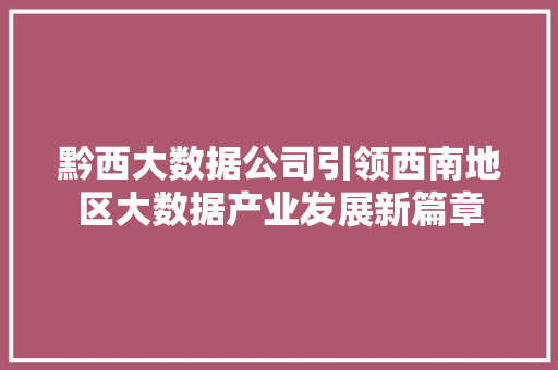 黔西大数据公司引领西南地区大数据产业发展新篇章