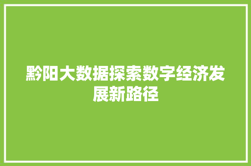 黔阳大数据探索数字经济发展新路径  第1张