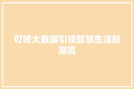 叮咚大数据引领智慧生活新潮流  第1张