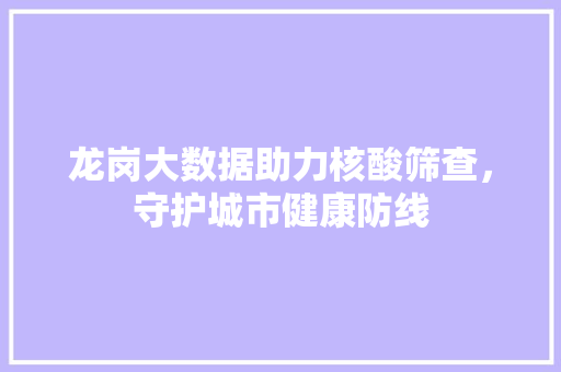 龙岗大数据助力核酸筛查，守护城市健康防线