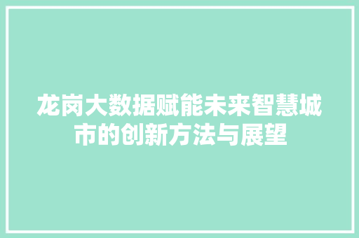 龙岗大数据赋能未来智慧城市的创新方法与展望