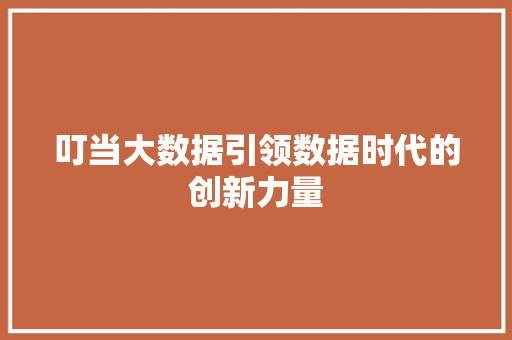叮当大数据引领数据时代的创新力量