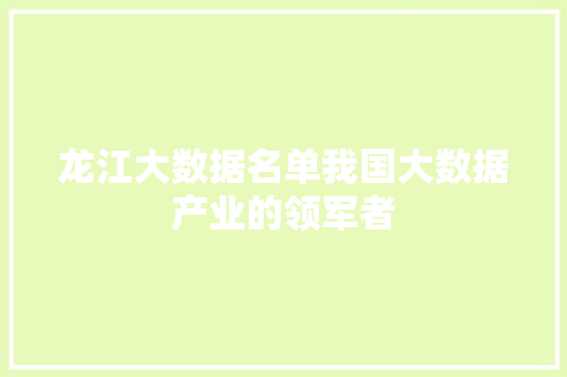 龙江大数据名单我国大数据产业的领军者