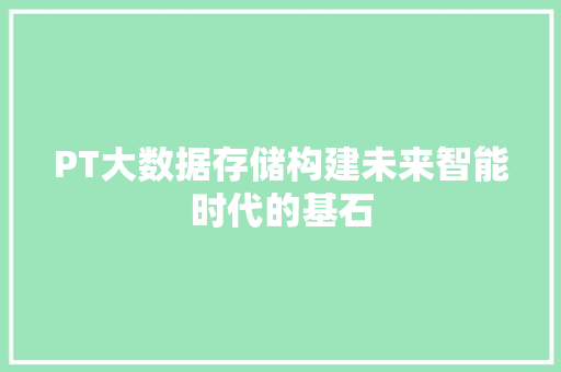 PT大数据存储构建未来智能时代的基石  第1张