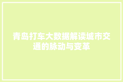 青岛打车大数据解读城市交通的脉动与变革