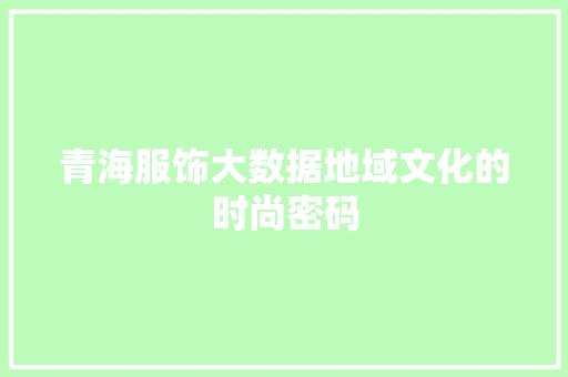 青海服饰大数据地域文化的时尚密码