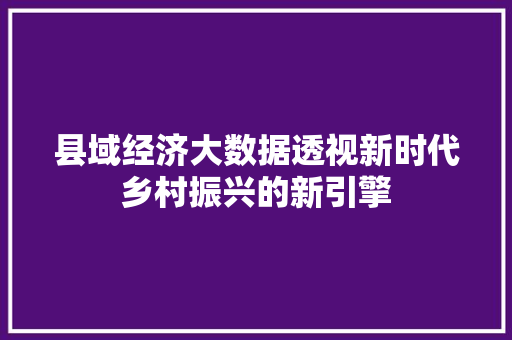 县域经济大数据透视新时代乡村振兴的新引擎