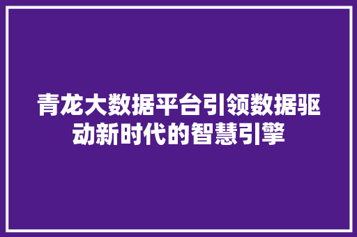青龙大数据平台引领数据驱动新时代的智慧引擎  第1张