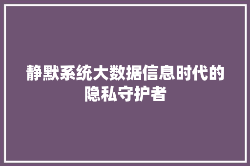 静默系统大数据信息时代的隐私守护者