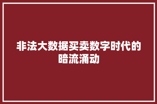 非法大数据买卖数字时代的暗流涌动