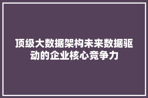 顶级大数据架构未来数据驱动的企业核心竞争力