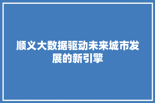 顺义大数据驱动未来城市发展的新引擎