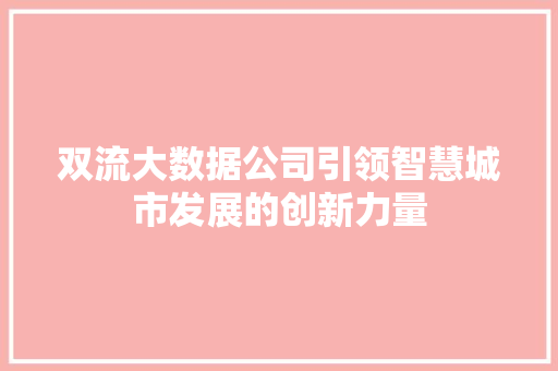 双流大数据公司引领智慧城市发展的创新力量  第1张