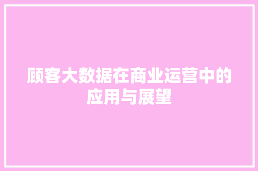 顾客大数据在商业运营中的应用与展望